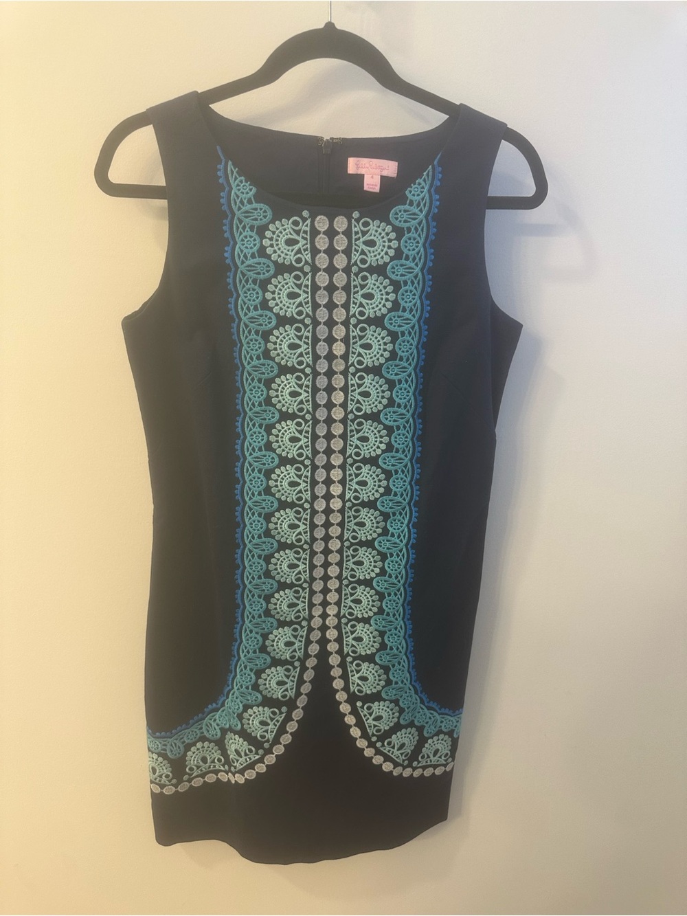 Lilly Pulitzer Navy Dress with Aqua Embroidered Trim